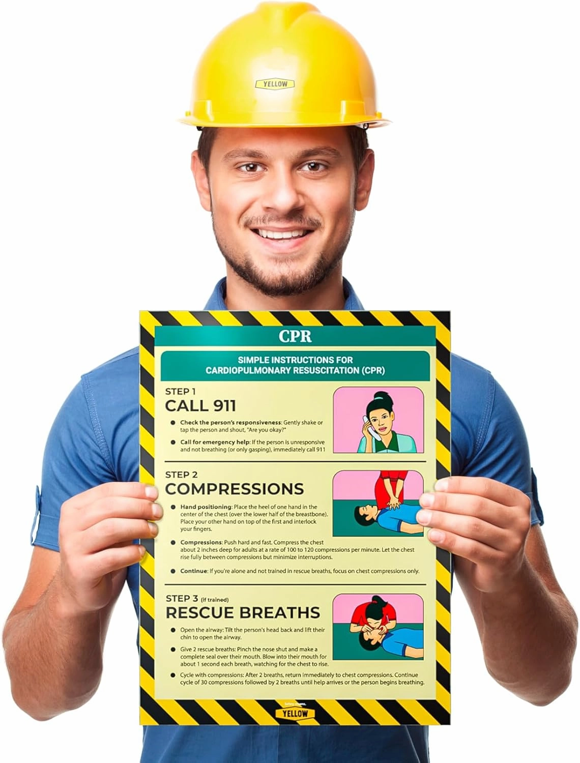 Super 6 Pack Workplace Safety Poster - Non-Lamintated, 12"x16", "Choking", "CPR", "First Aid", "Lift Safely", "Stretch & Flex", and "Fire Extinguisher".