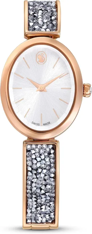 Swarovski Crystal Rock Oval Watch, Metal Bracelet, Blue, Rose Gold-Tone Finish, Swiss Made, Part of The Crystal Rock Watch Collection