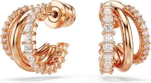 Swarovski Hyperbola Hoop Earrings, Mixed Cuts, Mini, Clear, Rose Gold-Tone Finished