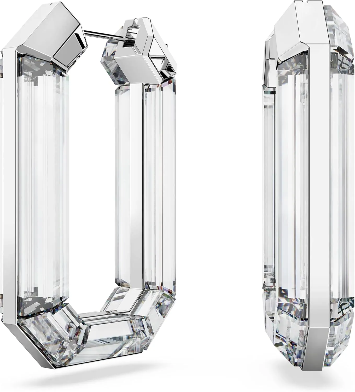 Swarovski Lucent Hoop Earrings, Statement, Octagon Shape, Clear