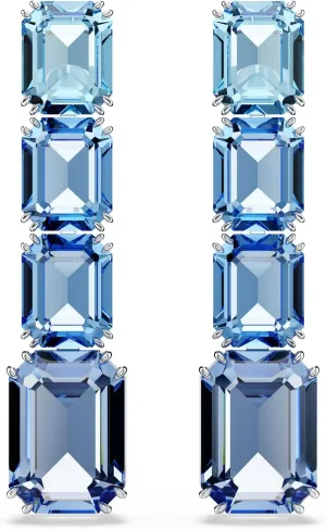 Swarovski Millenia Drop Earrings, Octagon Cut, Color Gradient, Blue, Rhodium Finished