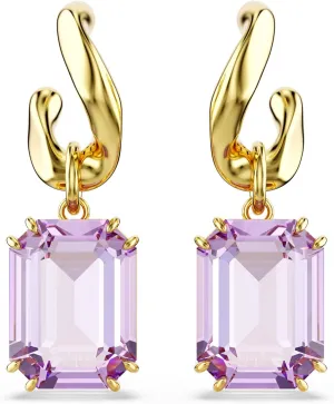 Swarovski Millenia drop earrings, Octagon cut, Purple, Gold-tone Finish
