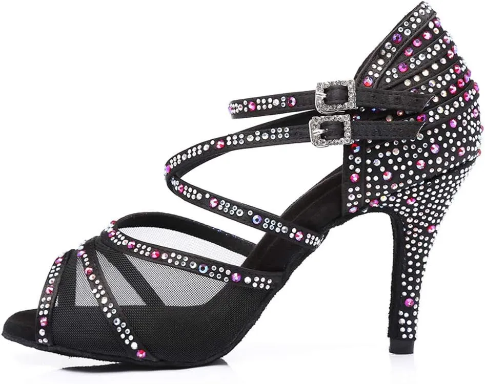 SWDZM Women's Standard Latin Dance Shoes Crystals Wedding Performance Dancing Shoes Ballroom Model-L374