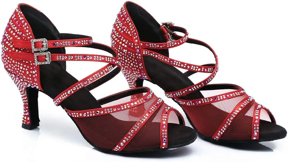 SWDZM Women's Standard Latin Dance Shoes Crystals Wedding Performance Dancing Shoes Ballroom Model-L374