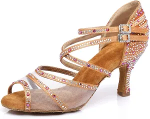 SWDZM Women's Standard Latin Dance Shoes Crystals Wedding Performance Dancing Shoes Ballroom Model-L374