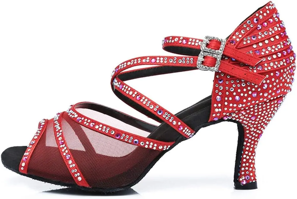 SWDZM Women's Standard Latin Dance Shoes Crystals Wedding Performance Dancing Shoes Ballroom Model-L374