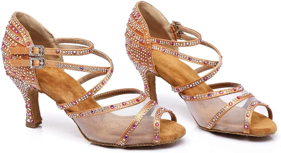 SWDZM Women's Standard Latin Dance Shoes Crystals Wedding Performance Dancing Shoes Ballroom Model-L374