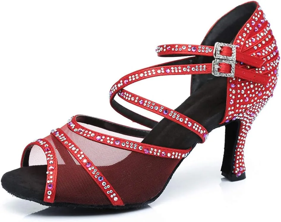 SWDZM Women's Standard Latin Dance Shoes Crystals Wedding Performance Dancing Shoes Ballroom Model-L374