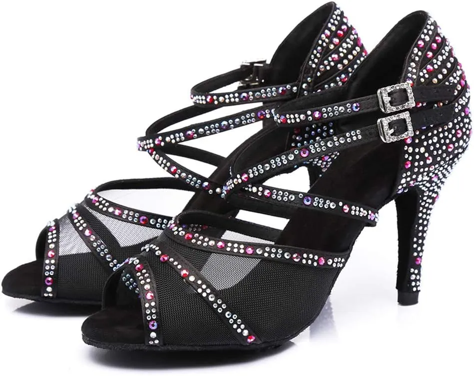 SWDZM Women's Standard Latin Dance Shoes Crystals Wedding Performance Dancing Shoes Ballroom Model-L374