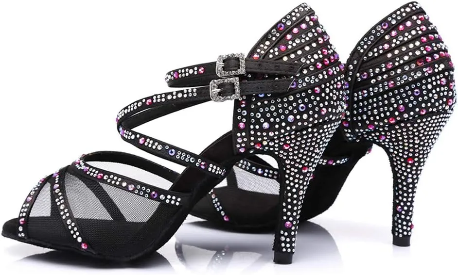 SWDZM Women's Standard Latin Dance Shoes Crystals Wedding Performance Dancing Shoes Ballroom Model-L374