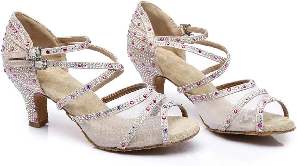 SWDZM Women's Standard Latin Dance Shoes Crystals Wedding Performance Dancing Shoes Ballroom Model-L374