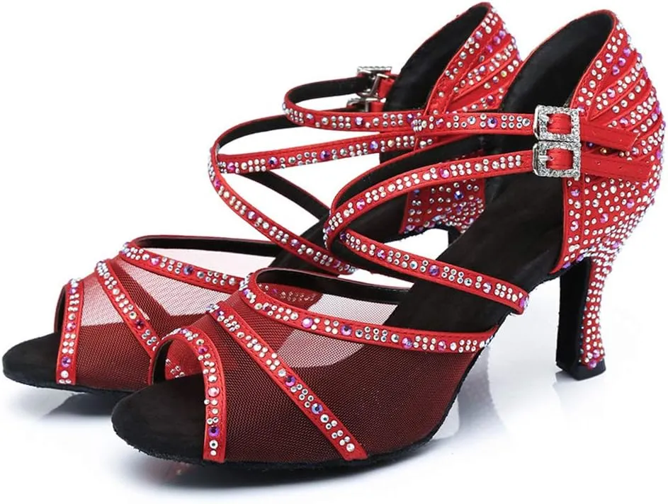 SWDZM Women's Standard Latin Dance Shoes Crystals Wedding Performance Dancing Shoes Ballroom Model-L374