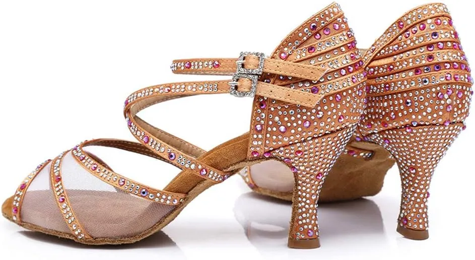 SWDZM Women's Standard Latin Dance Shoes Crystals Wedding Performance Dancing Shoes Ballroom Model-L374
