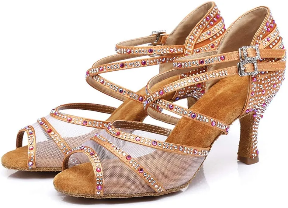 SWDZM Women's Standard Latin Dance Shoes Crystals Wedding Performance Dancing Shoes Ballroom Model-L374