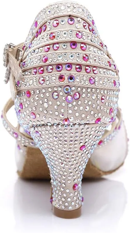 SWDZM Women's Standard Latin Dance Shoes Crystals Wedding Performance Dancing Shoes Ballroom Model-L374