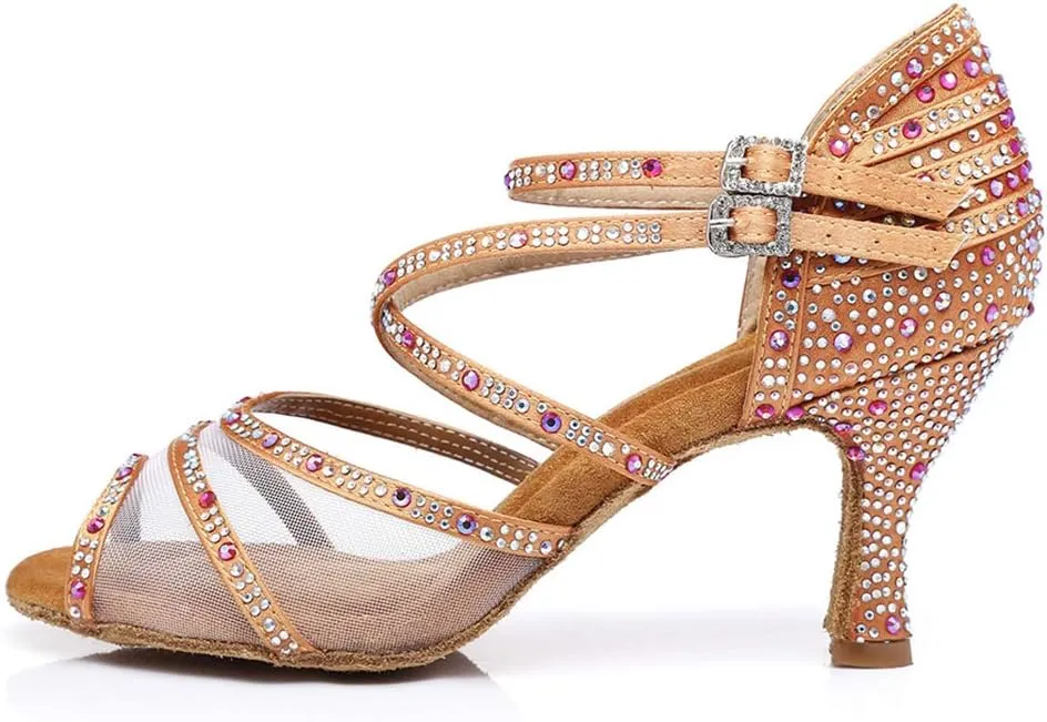 SWDZM Women's Standard Latin Dance Shoes Crystals Wedding Performance Dancing Shoes Ballroom Model-L374