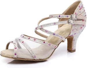 SWDZM Women's Standard Latin Dance Shoes Crystals Wedding Performance Dancing Shoes Ballroom Model-L374