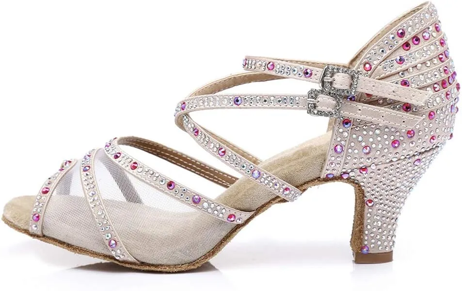 SWDZM Women's Standard Latin Dance Shoes Crystals Wedding Performance Dancing Shoes Ballroom Model-L374