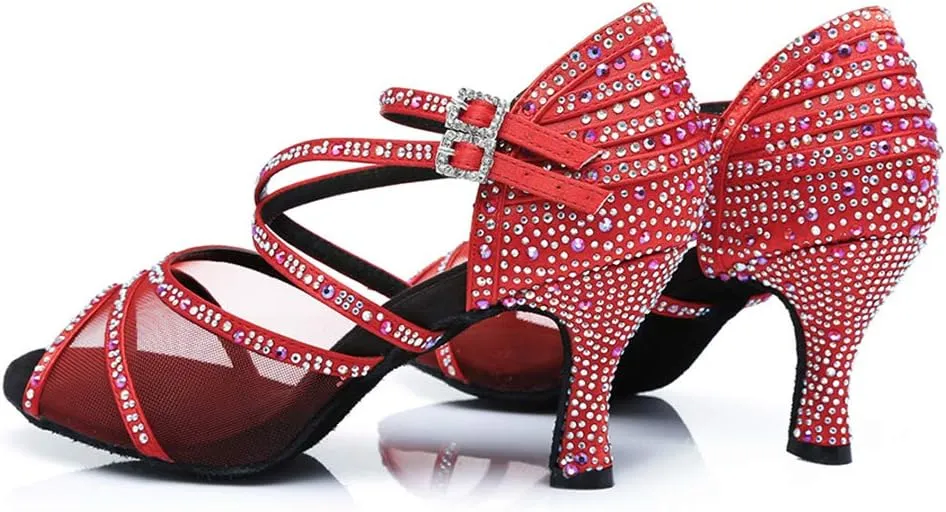 SWDZM Women's Standard Latin Dance Shoes Crystals Wedding Performance Dancing Shoes Ballroom Model-L374