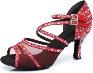 SWDZM Women's Standard Latin Dance Shoes Crystals Wedding Performance Dancing Shoes Ballroom Model-L374