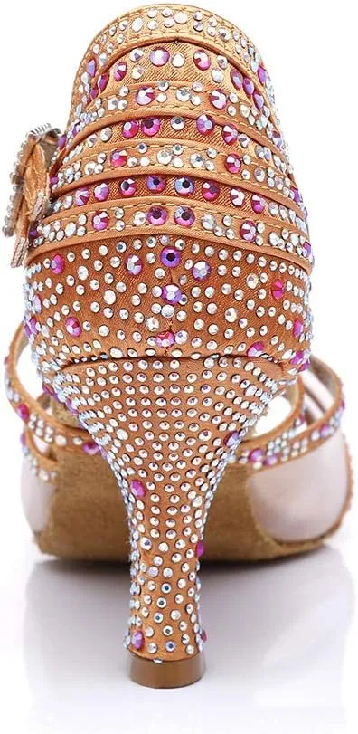 SWDZM Women's Standard Latin Dance Shoes Crystals Wedding Performance Dancing Shoes Ballroom Model-L374