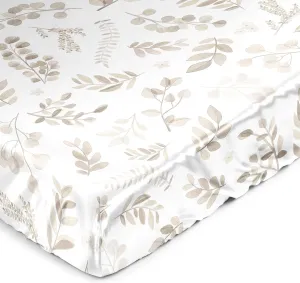 Sweet Jojo Designs Taupe Floral Leaf Boy Girl Gender Neutral Baby Satin Fitted Crib Sheet Infant Newborn Nursery Toddler Bed Room Standard Mattress Ivory Boho Bohemian Watercolor Botanical Woodland
