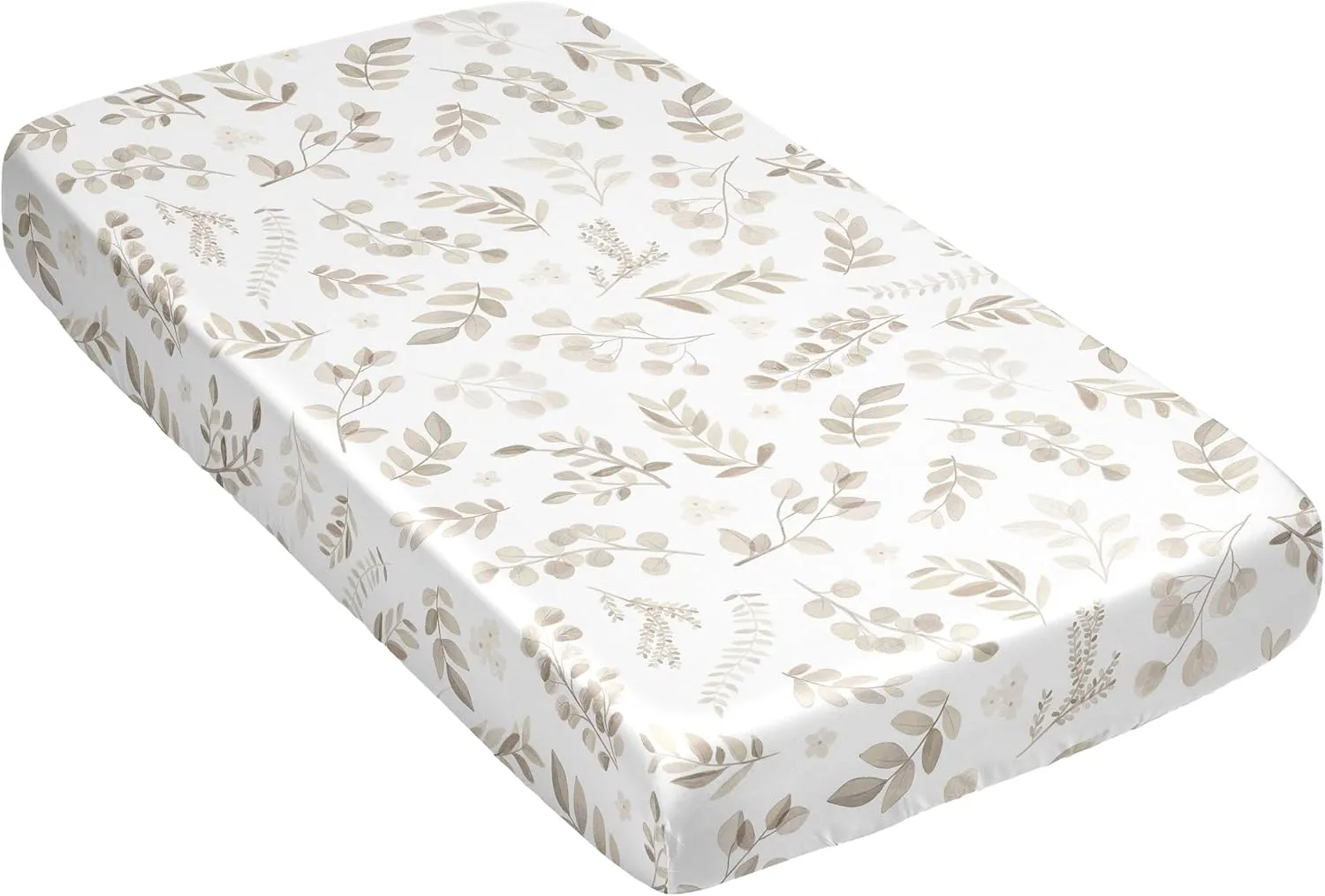 Sweet Jojo Designs Taupe Floral Leaf Boy Girl Gender Neutral Baby Satin Fitted Crib Sheet Infant Newborn Nursery Toddler Bed Room Standard Mattress Ivory Boho Bohemian Watercolor Botanical Woodland