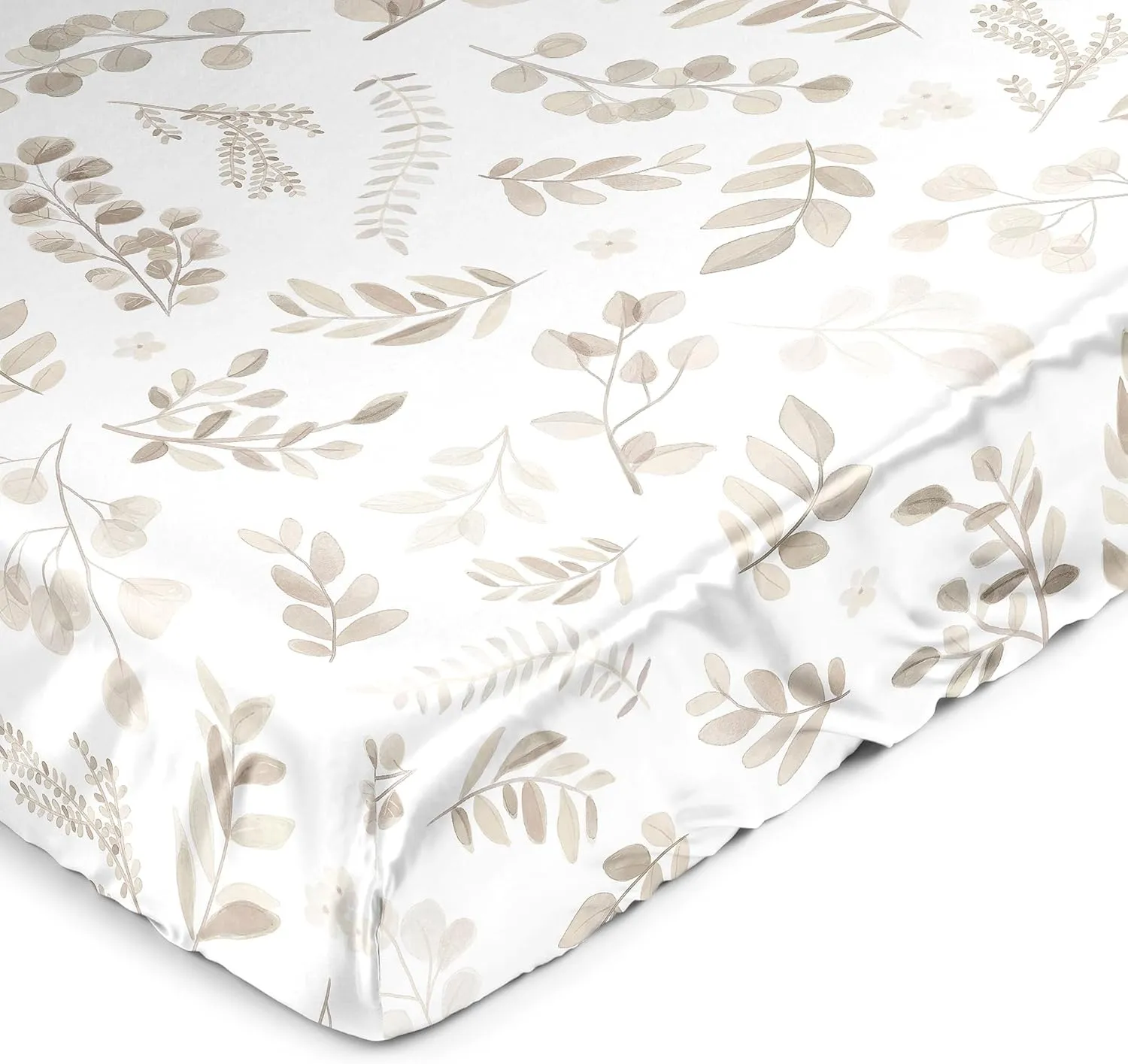 Sweet Jojo Designs Taupe Floral Leaf Boy Girl Gender Neutral Baby Satin Fitted Crib Sheet Infant Newborn Nursery Toddler Bed Room Standard Mattress Ivory Boho Bohemian Watercolor Botanical Woodland