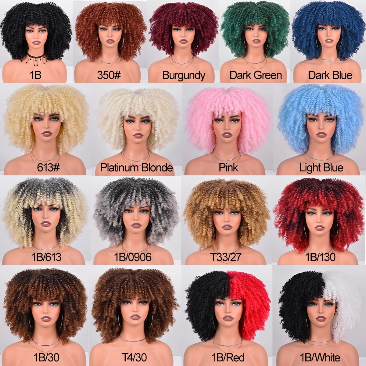 Synthetic Wig 12 Inches Curly Afro Wig With Bangs about 280g/Piece Full Machine Made Afro Kinky Curly Hair Cosplay (Black to Brown)