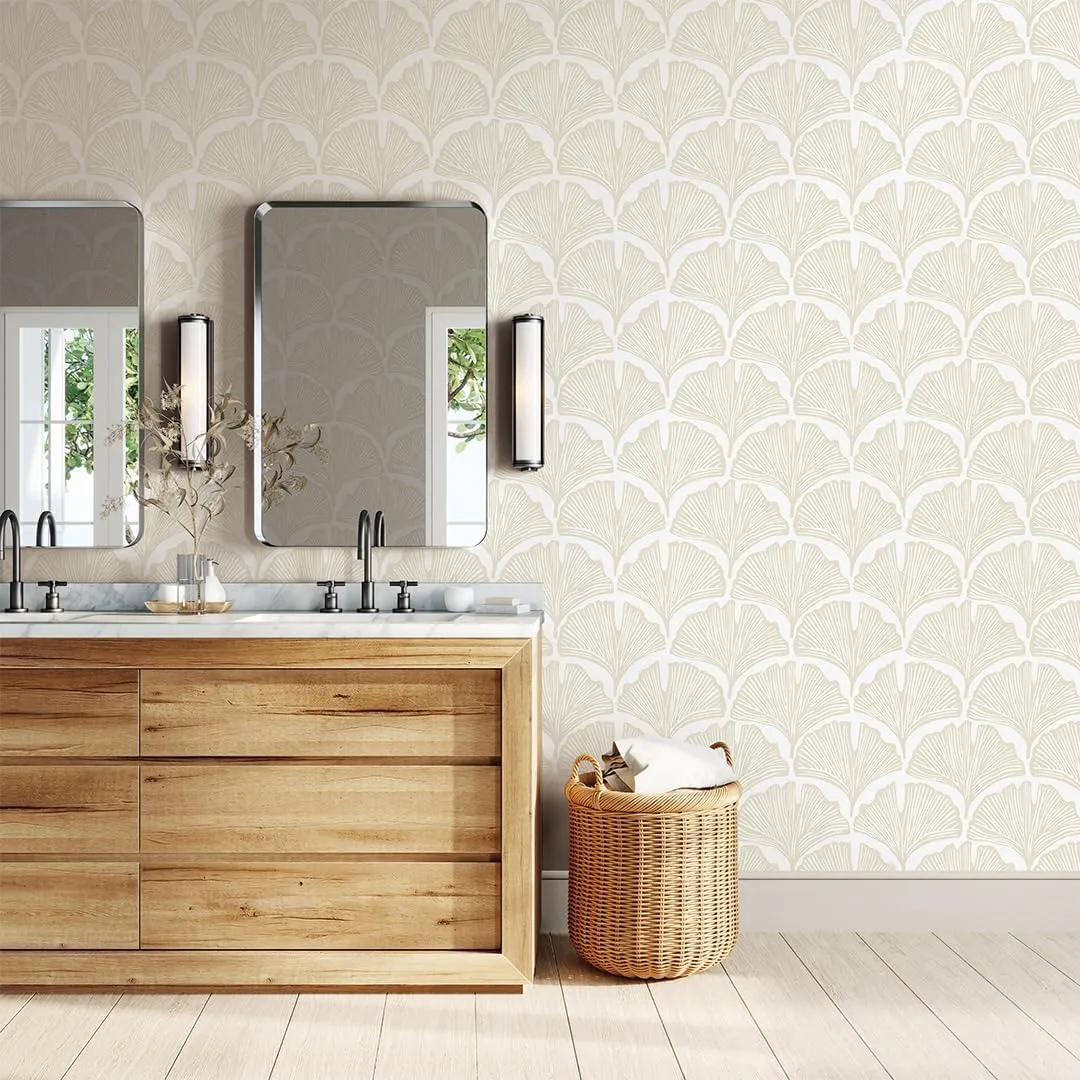 Tempaper x Novogratz Waverly White Feather Palm Removable Peel and Stick Wallpaper, 20.5 in X 16.5 ft, Made in The USA