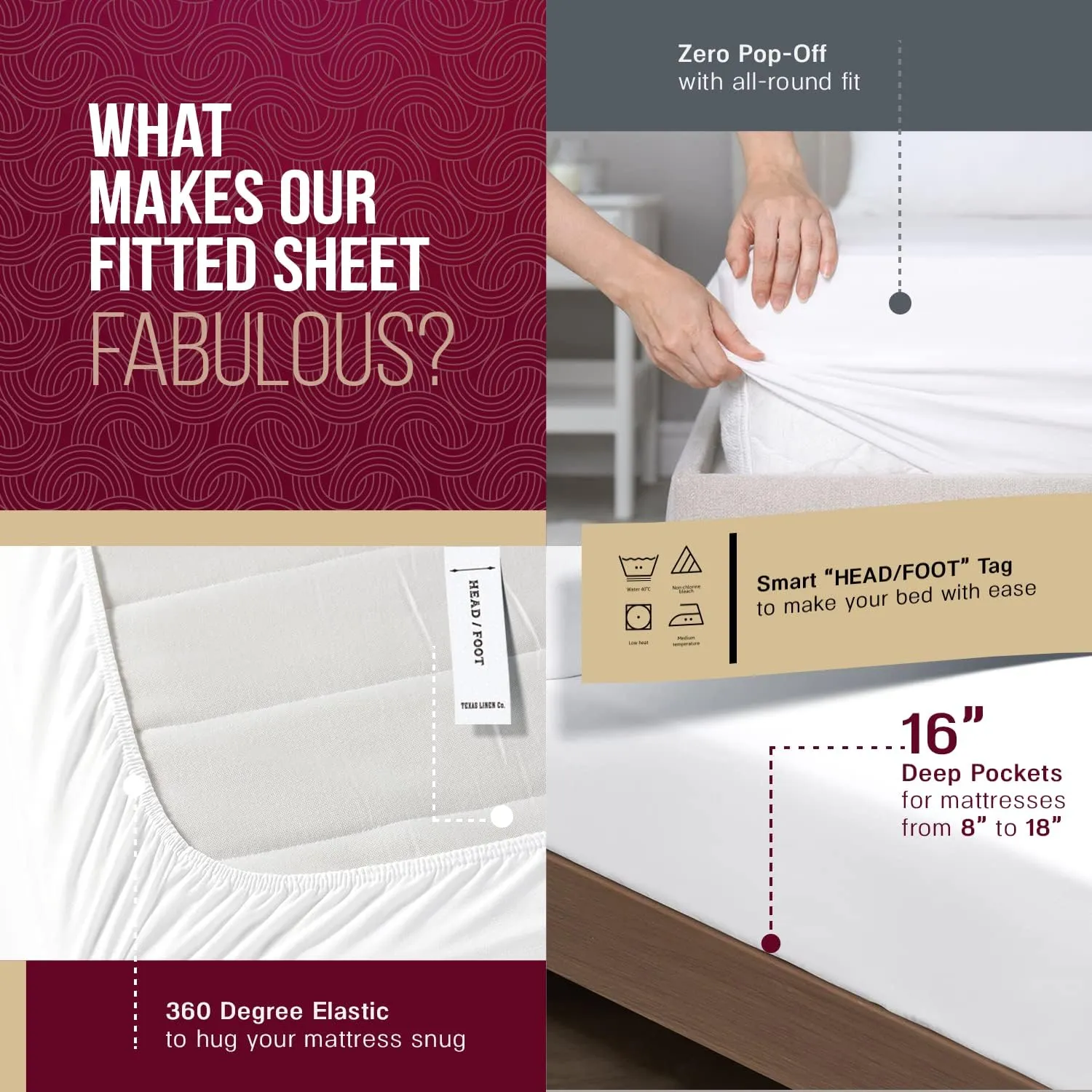 TEXAS LINEN CO. Egyptian Cotton Queen Size Sheets - 800 Thread Count 4 Piece Luxury Hotel Sheets for Queen Bed, Soft Cooling Sateen Bedding Sheets, 16" Deep Pocket (Fits Upto 18" Mattress) - Beige