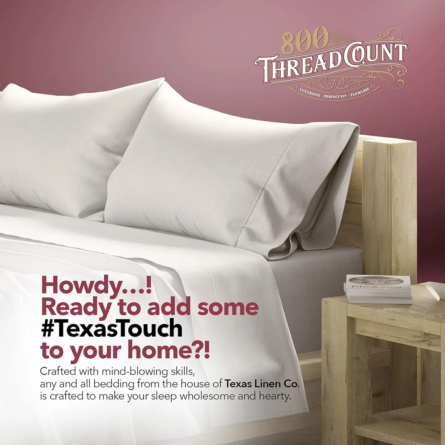 TEXAS LINEN CO. Egyptian Cotton Queen Size Sheets - 800 Thread Count 4 Piece Luxury Hotel Sheets for Queen Bed, Soft Cooling Sateen Bedding Sheets, 16" Deep Pocket (Fits Upto 18" Mattress) - Beige