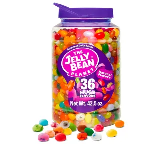 The Jelly Bean Planet, Gourmet Jelly Beans Gift 42.5 Oz Jar - 36 Huge Natural Fruit Flavors, Seasonal, Birthday, Easter Candy, Plant Based Colors - Gluten Free, Fun Bulk Sweets Assortment