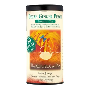 The Republic of Tea Decaf Ginger Peach Black Tea, Tin of 50 Bags
