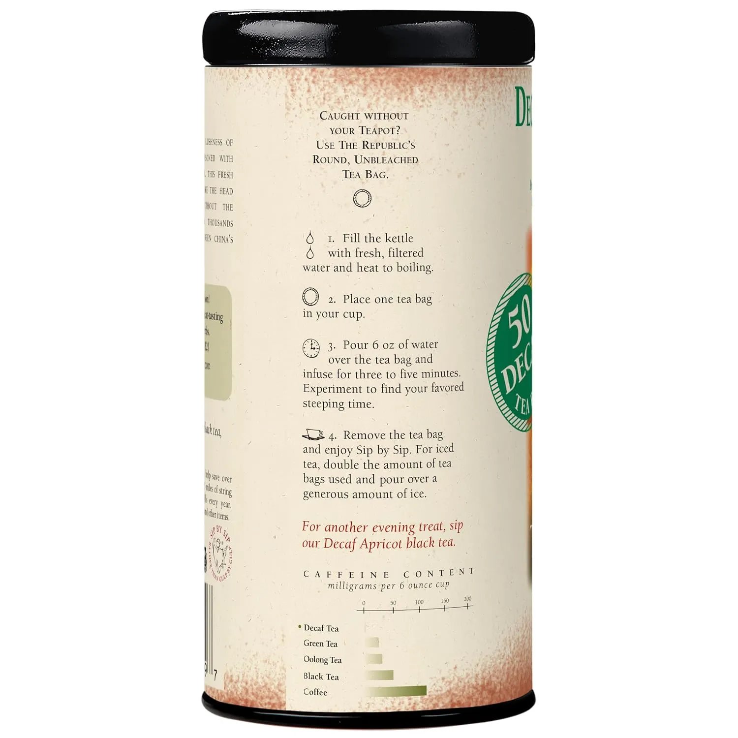 The Republic of Tea Decaf Ginger Peach Black Tea, Tin of 50 Bags