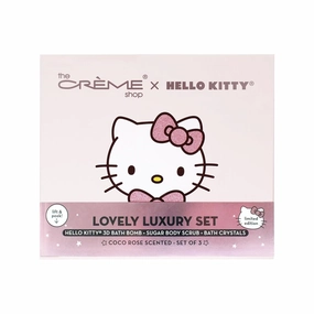 The Crème The Crème Shop x Hello Kitty Lovely Luxury Spa, Gifts For Her, Bath Essentials - Bath Bomb, Bath Crystal & Sugar Scrub (Cocoa Rose Scent)