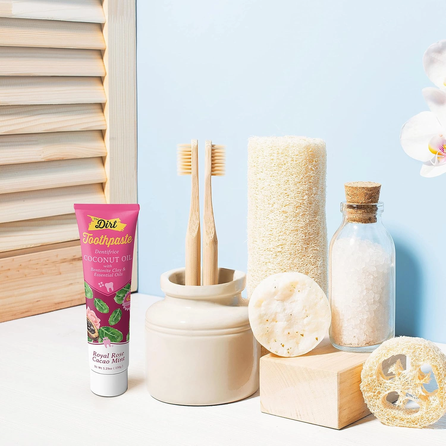 THE DIRT Coconut Oil Toothpaste - Fluoride & Gluten Free - Natural Oral Care for a Refreshing Smile - Rose Cocao Mint Flavor (150g: 6 Months Supply)
