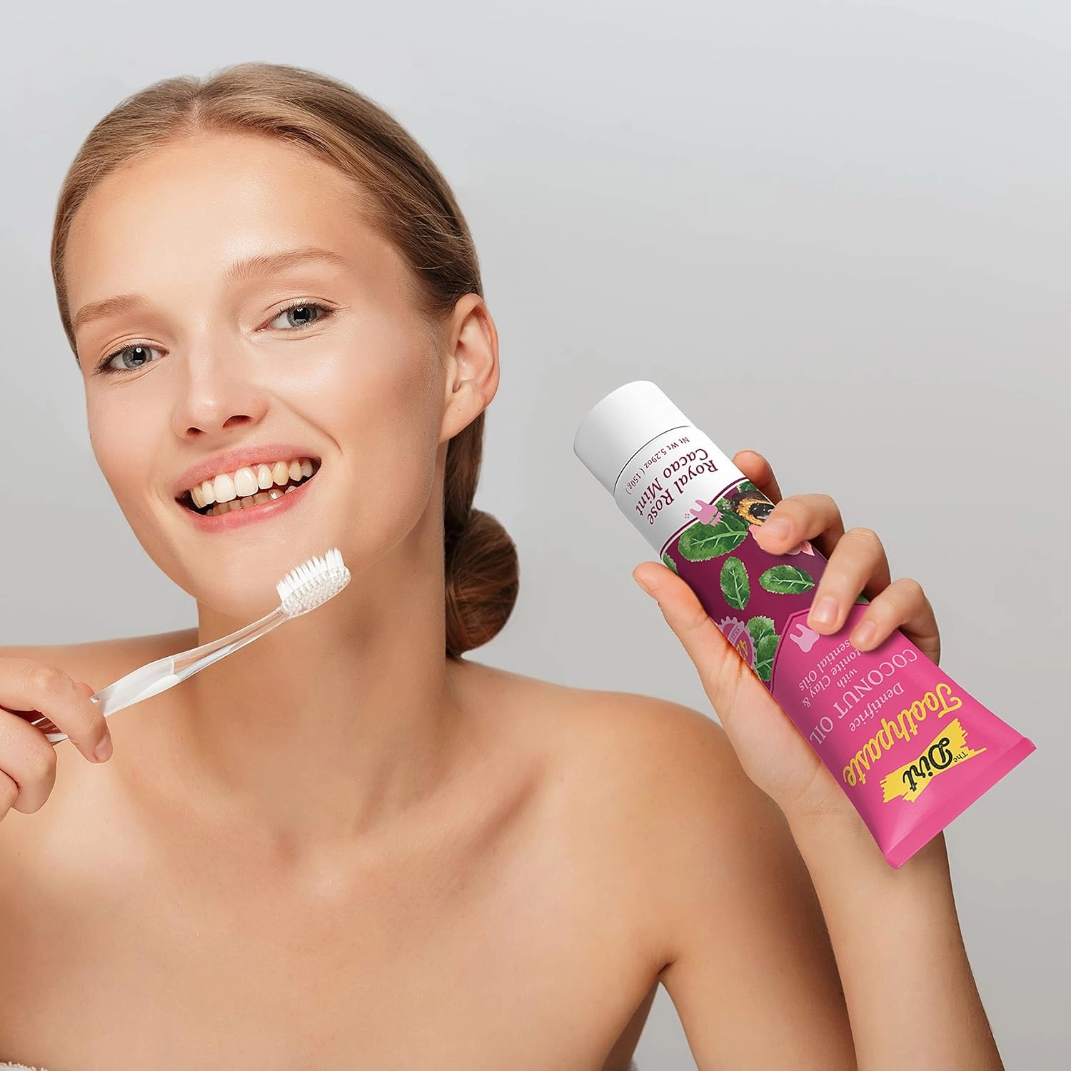 THE DIRT Coconut Oil Toothpaste - Fluoride & Gluten Free - Natural Oral Care for a Refreshing Smile - Rose Cocao Mint Flavor (150g: 6 Months Supply)