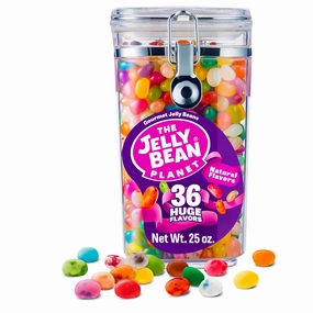 The Jelly Bean Planet, Gourmet Jelly Beans Gift 25 Oz Jar - 36 Huge Natural Fruit Flavors, Seasonal, Birthday, Kosher Candy, Plant Based Colors - Gluten Free, Fun Bulk Sweets Assortment
