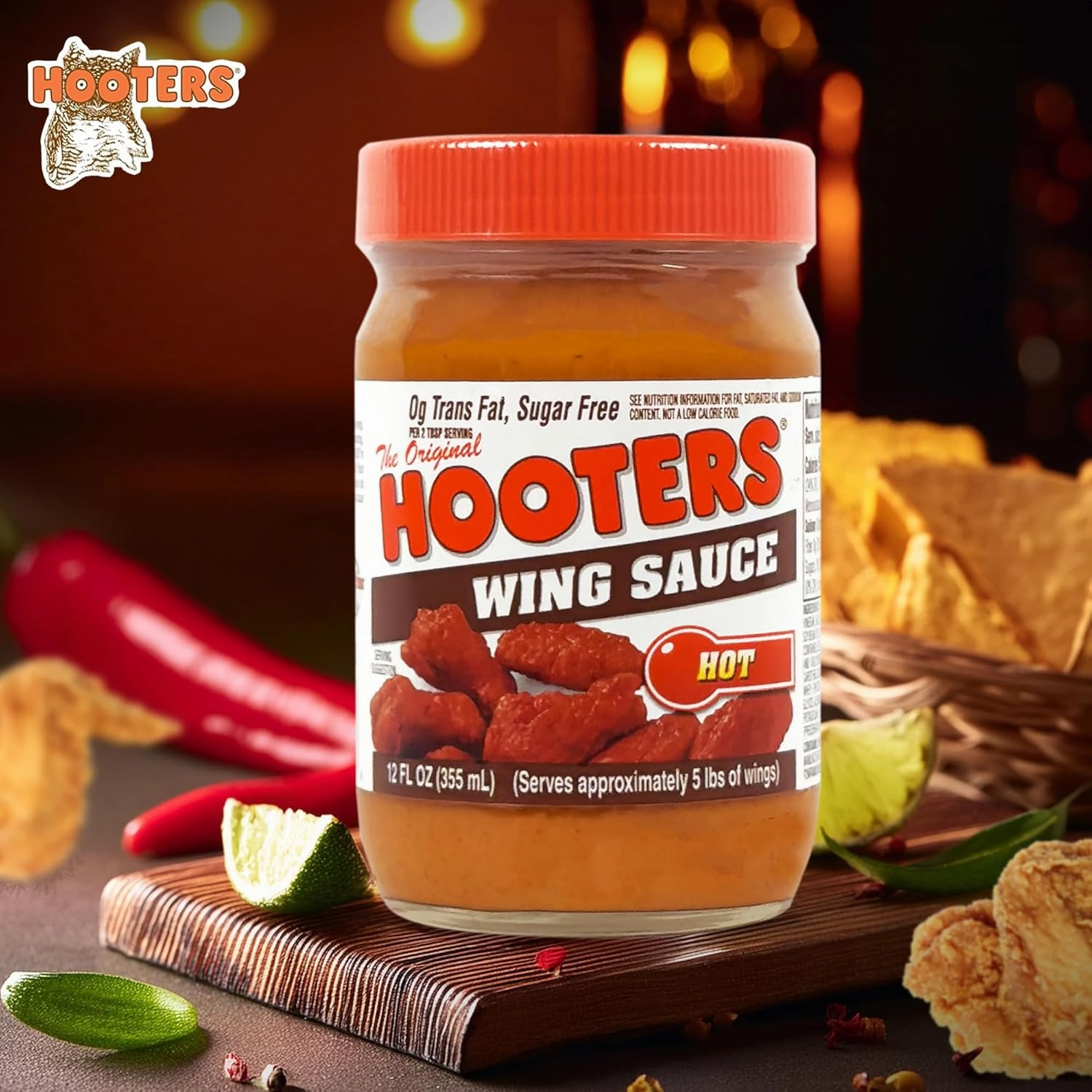 The Original Hooters Hot Wing Sauce - Spicy & Robust Flavor - Ideal for for Grilling, Chicken Wings, Ribs, Chops, Shrimp, Seafood & Dips - 12 fl oz