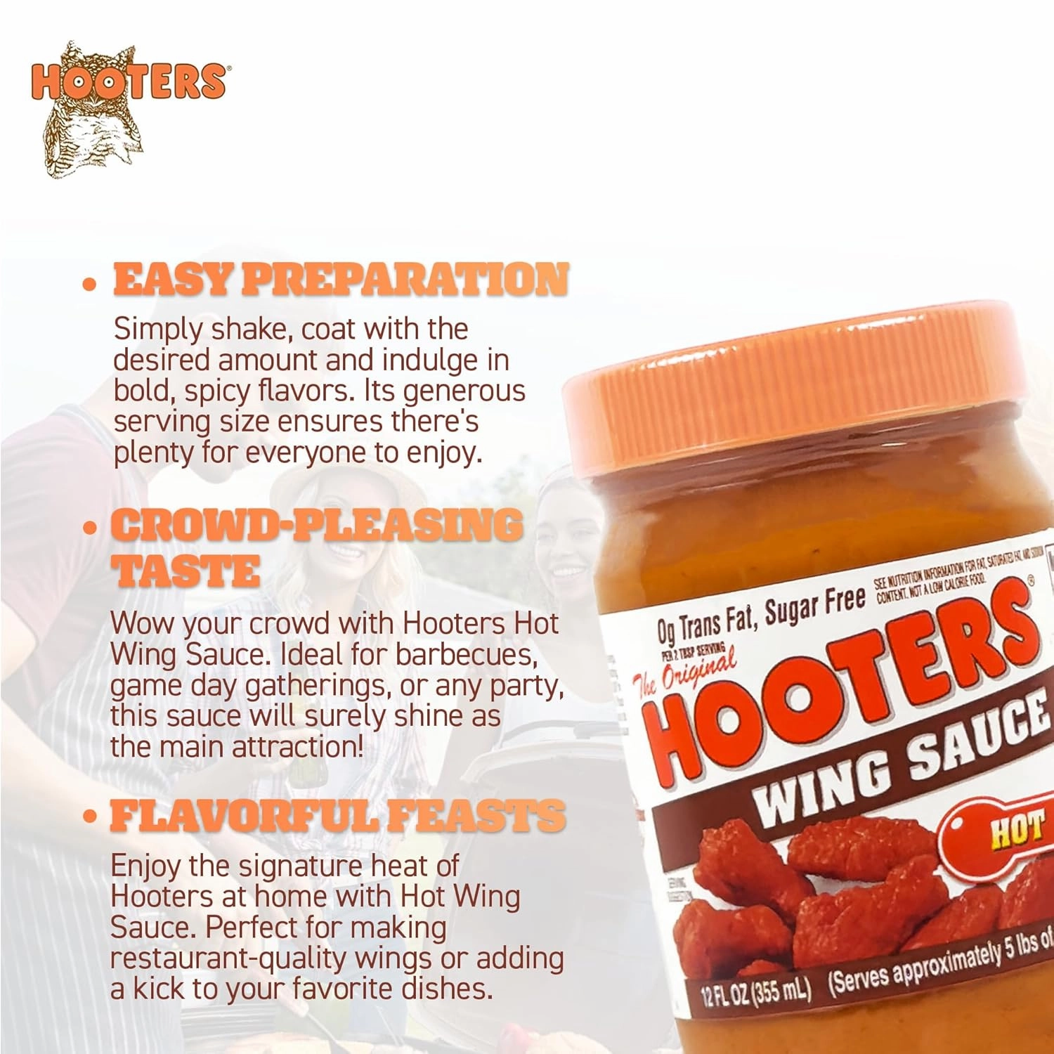The Original Hooters Hot Wing Sauce - Spicy & Robust Flavor - Ideal for for Grilling, Chicken Wings, Ribs, Chops, Shrimp, Seafood & Dips - 12 fl oz