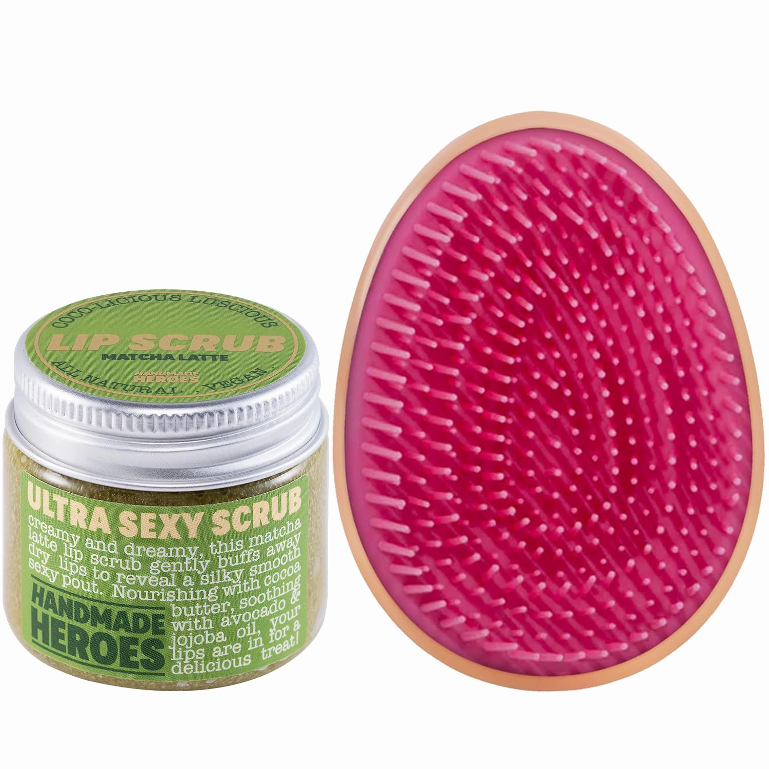 The Ultimate Self-Care Duo for Nourished Lips and Tangle-Free Hair: 100% Natural Lip Scrub Matcha Latte and Hair Detangler Brush in Rose Gold