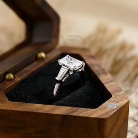 Three Stone Radiant Moissanite Engagement Ring Solid Gold Wedding Ring for Her