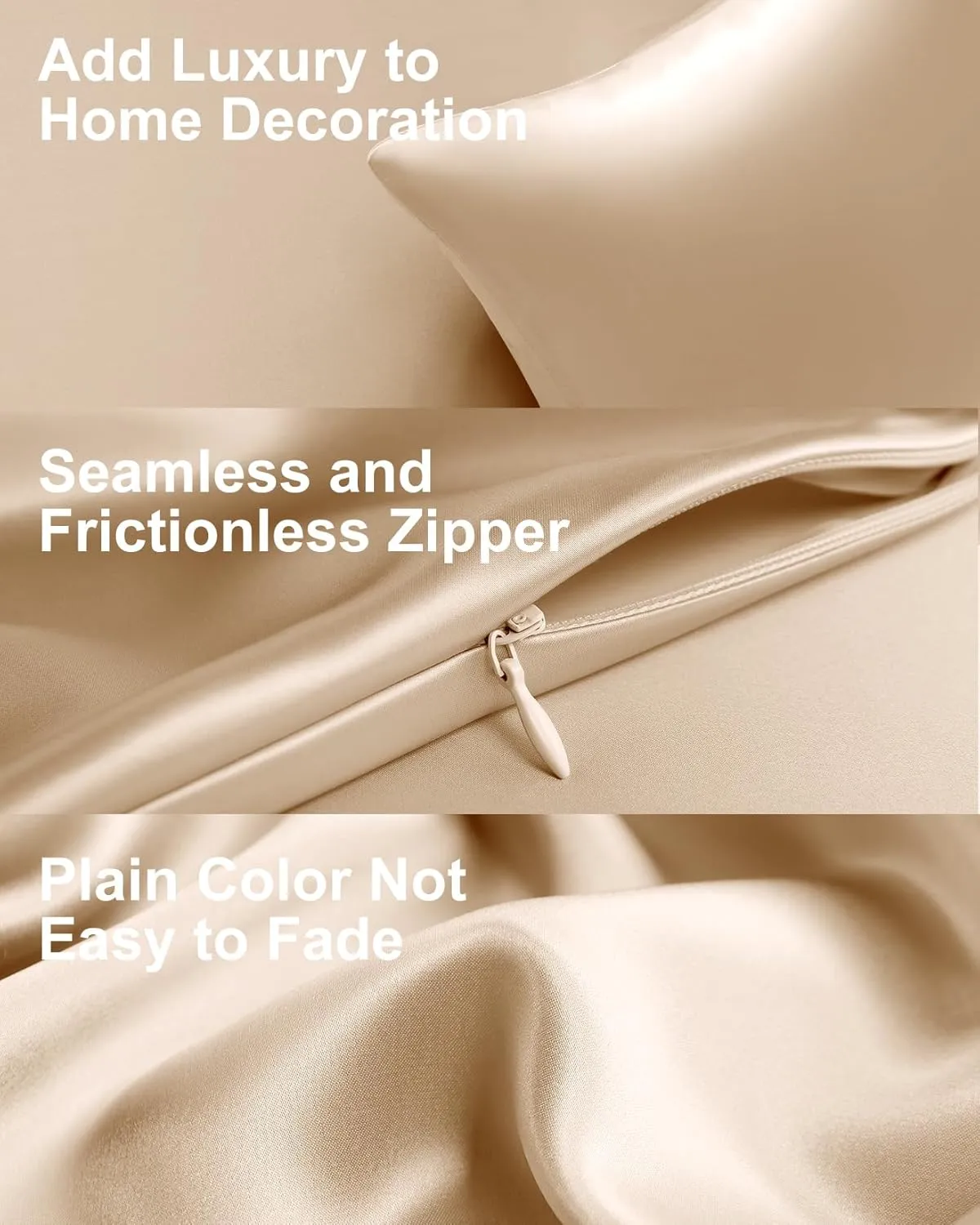 THXSILK Set of 2 100% Mulberry Silk Pillowcases for Hair and Skin Health, 22 Momme Soft and Smooth Pillowcases with Hidden Zipper, Both Sides Premium Grade 6A  Silk (Standard 20"x26", Beige)
