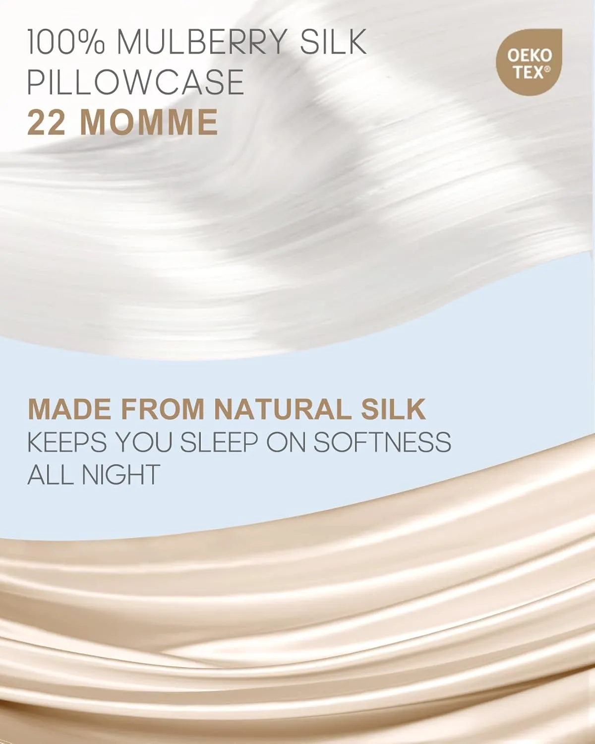 THXSILK Set of 2 100% Mulberry Silk Pillowcases for Hair and Skin Health, 22 Momme Soft and Smooth Pillowcases with Hidden Zipper, Both Sides Premium Grade 6A  Silk (Standard 20"x26", Beige)