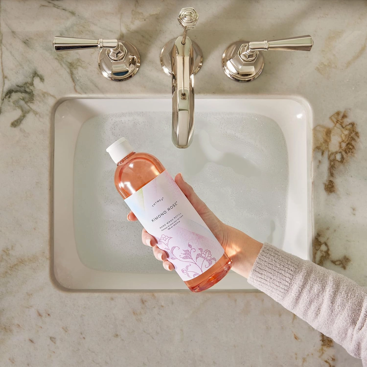 Thymes Hand Wash Refill - Lightly Scented Liquid Hand Soap for Bathroom and Kitchen Refill - Moisturizing Formula with Natural Ingredients (Kimono Rose, 24.5 fl oz)