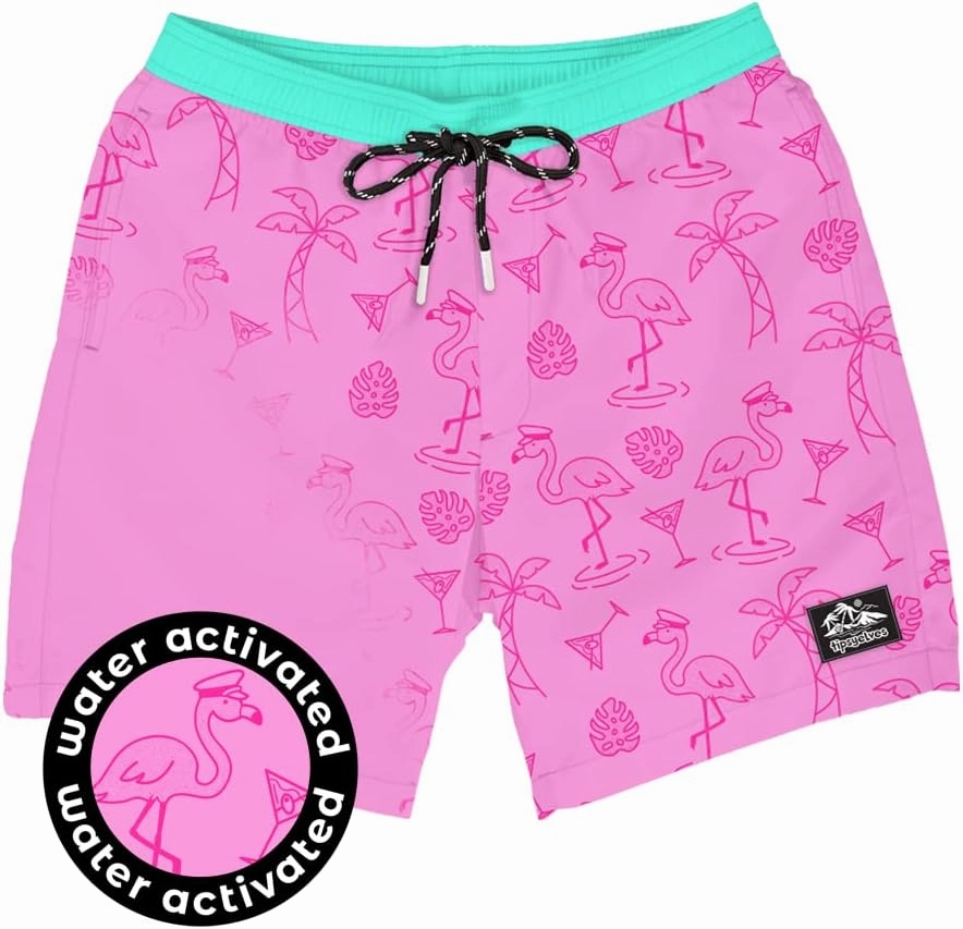 Tipsy Elves Men's Color Changing Swim Trunks - 7 Inch Inseam Bold Colorful Swimming Trunks for Men