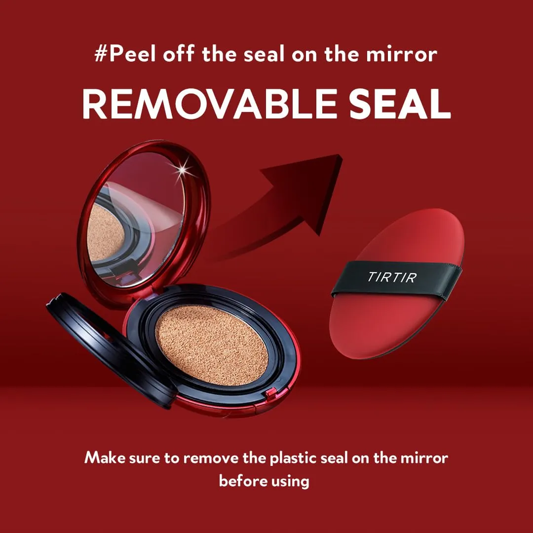 TIRTIR Mask Fit Red Cushion Foundation | Full coverage, Weightless, Skin fit, Satin Glow Finish, Korean Makeup Cushion Foundation (#22N Shell Beige, 0.63 Fl Oz)