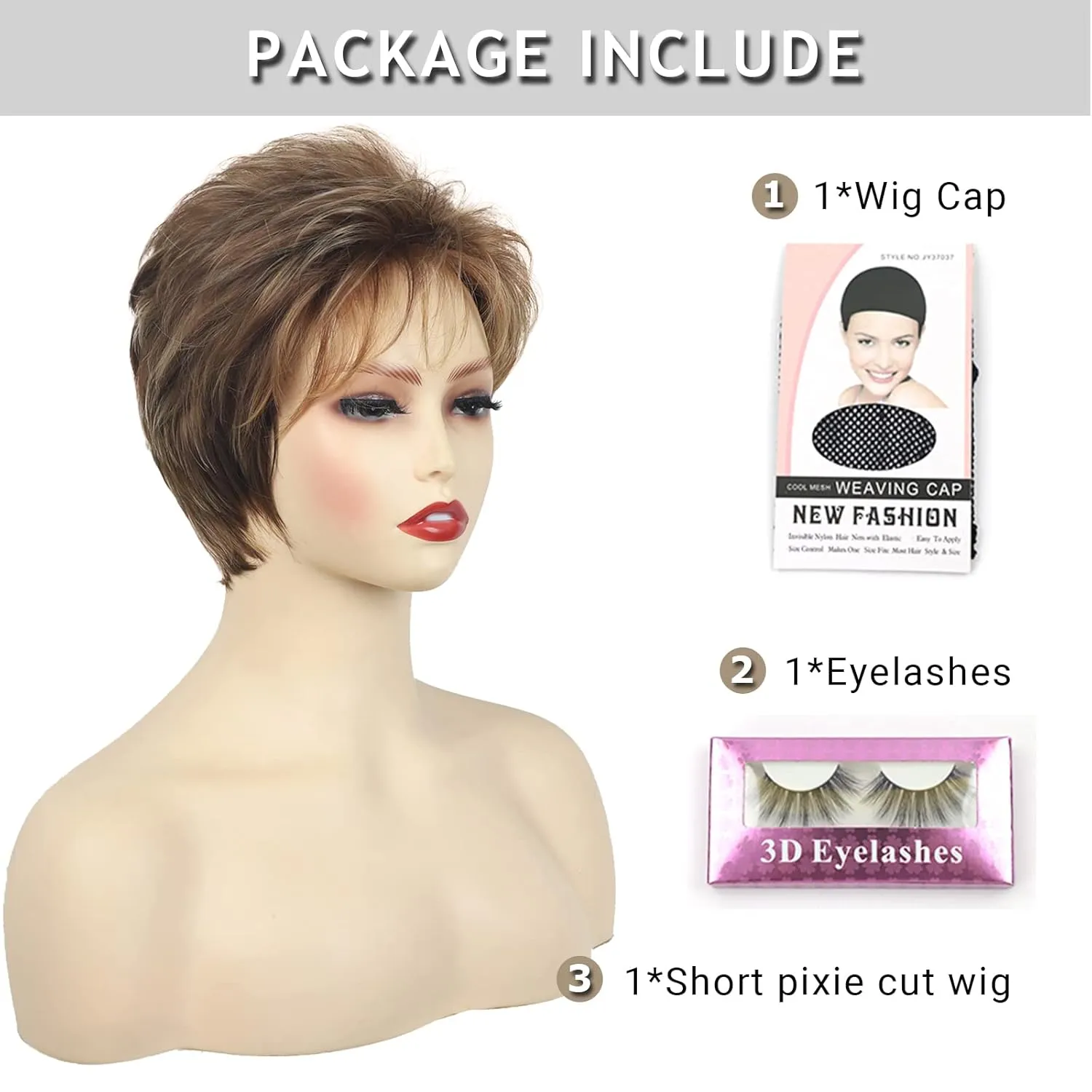 TISHINING Pixie Cut Short Brown Wigs for Women Dark Brown Mixed Blonde Layered Short Hair Wig with Bangs Natural Looking Daily Party Synthetic Hair Replacement Wig