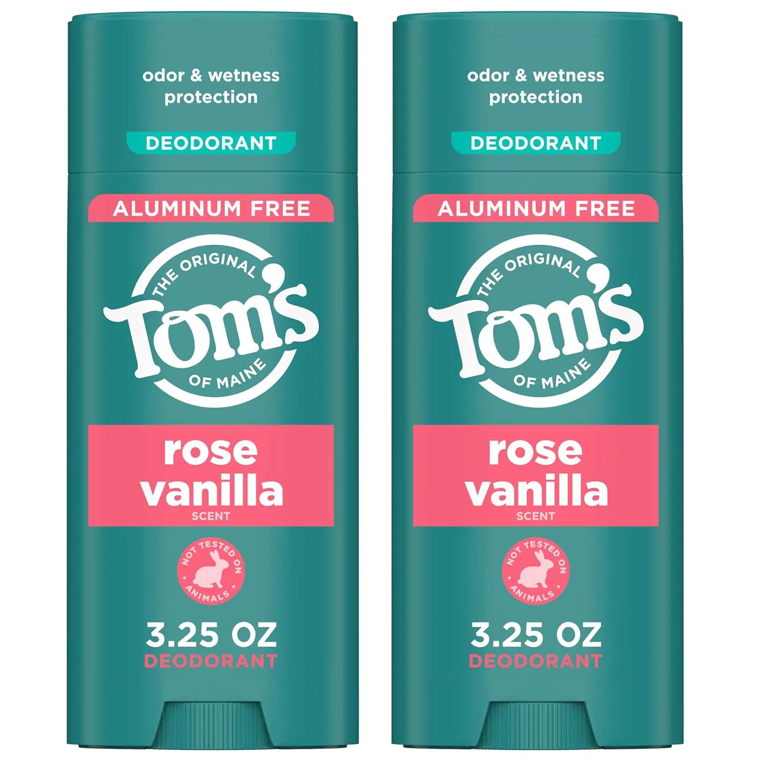 Tom's of Maine Rose Vanilla Aluminum Free Natural Deodorant For Women & Men | Goes on Clear | Odor & Wetness Protection | Naturally Derived and Moisture-Locking Ingredients | 3.25 oz (2 Pack)
